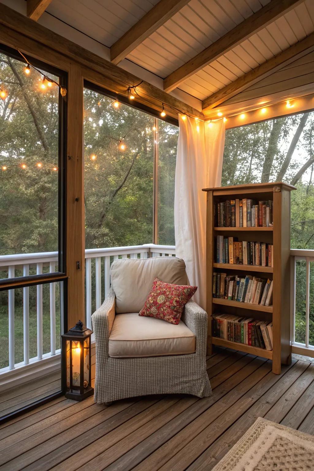 A peaceful reading nook perfect for book lovers.