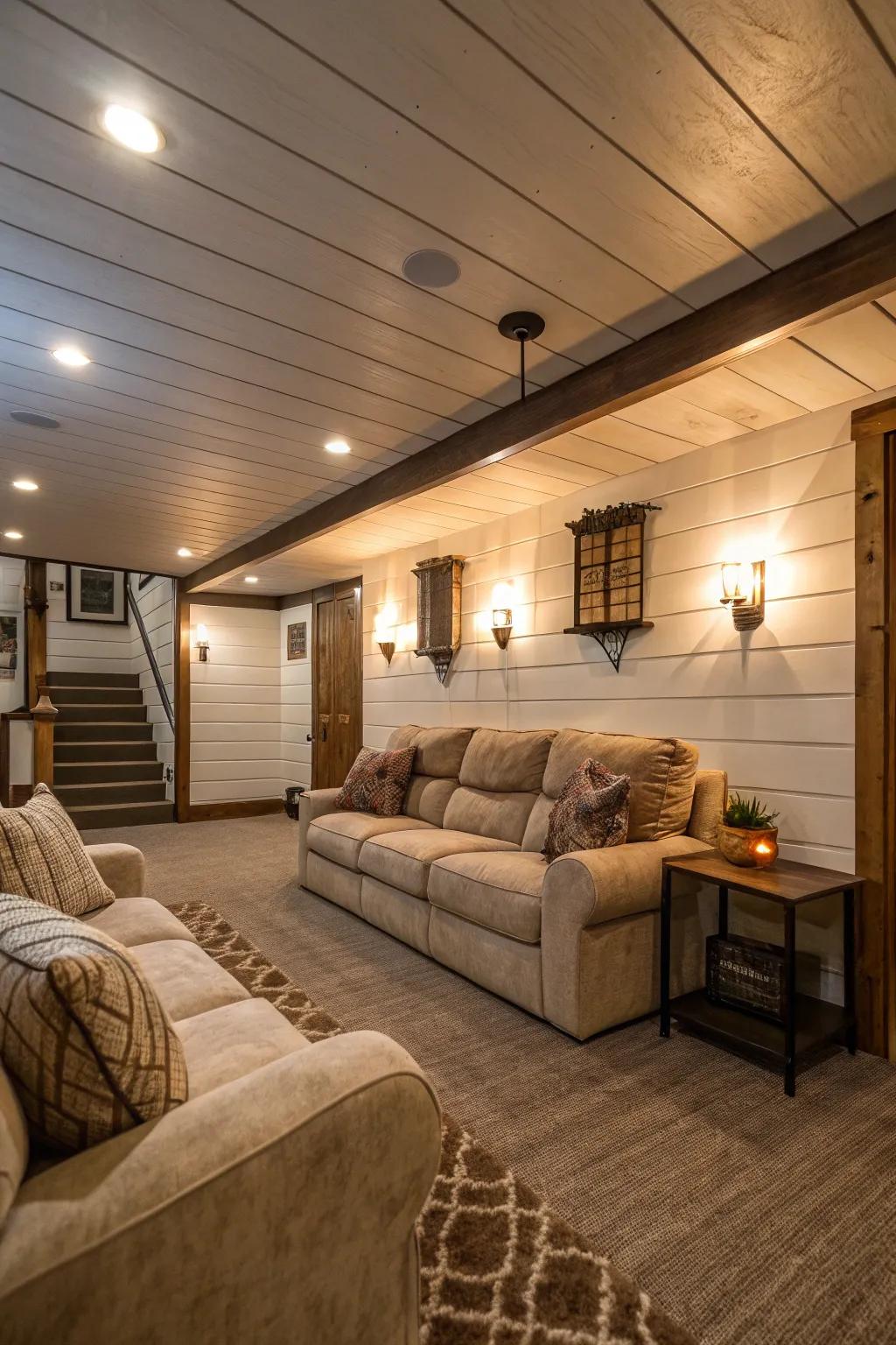 A cozy living area brought to life with shiplap.