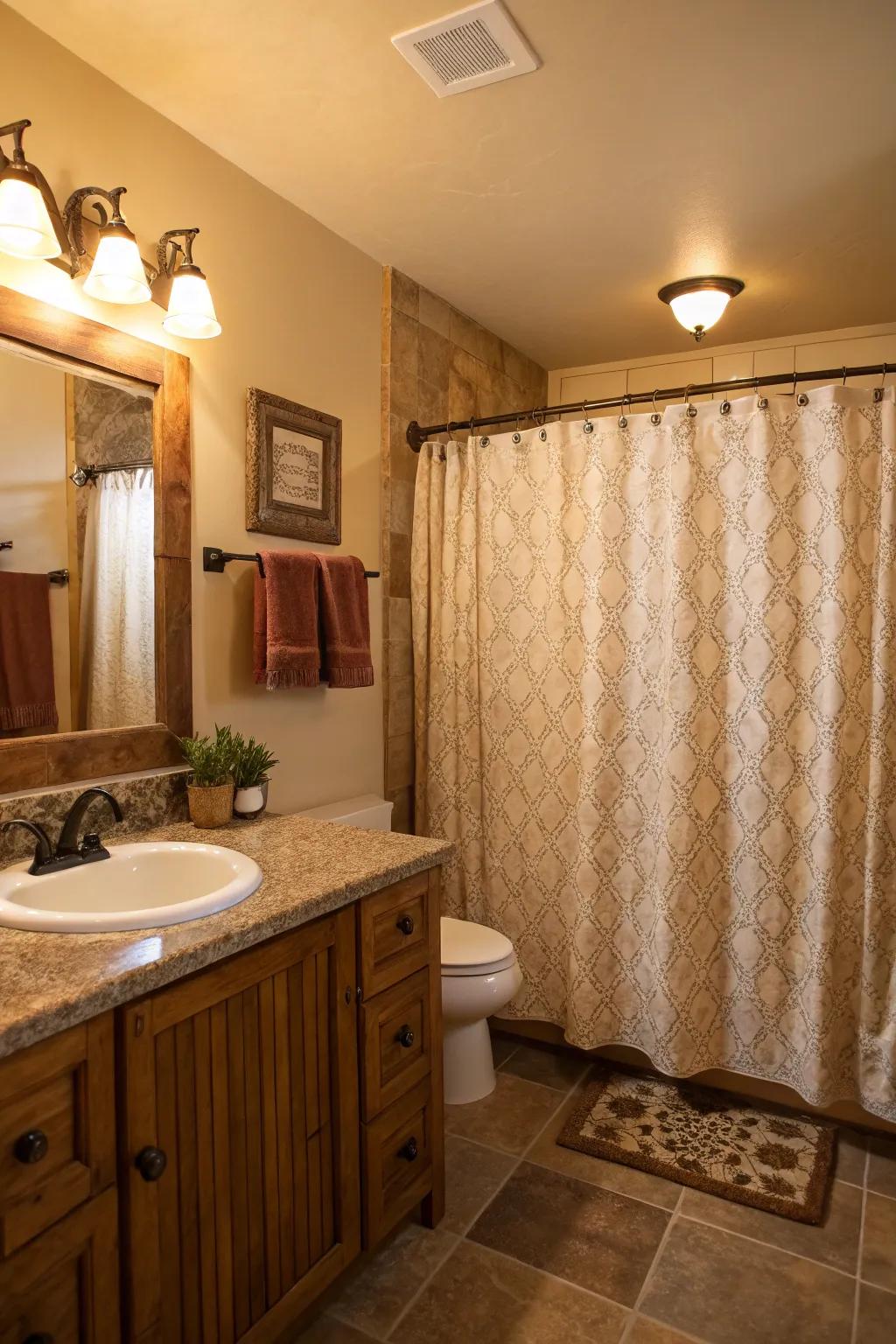 Textured fabrics add warmth and depth to your bathroom.