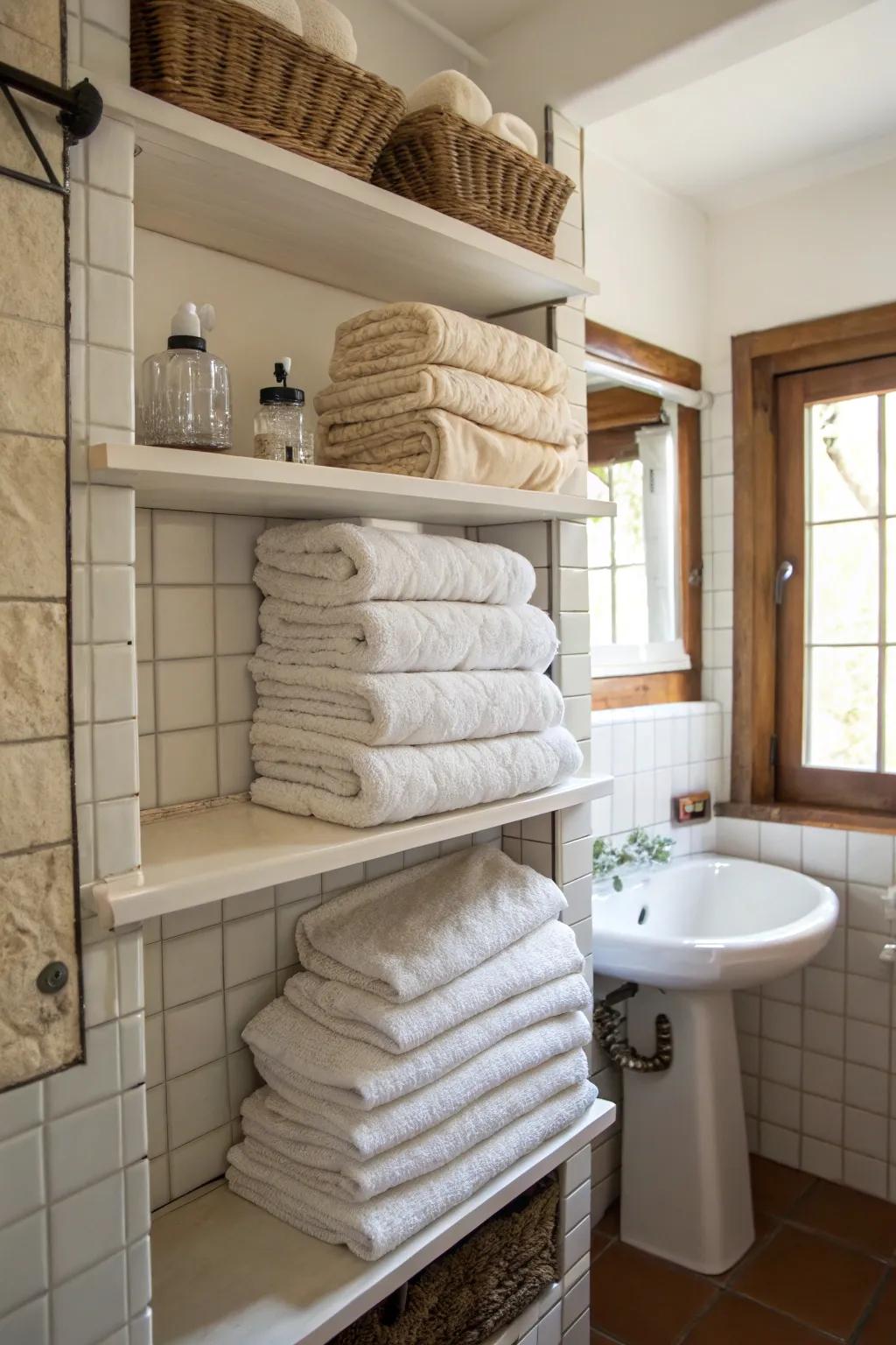 Optimize vertical space with stylish wall-mounted shelves.