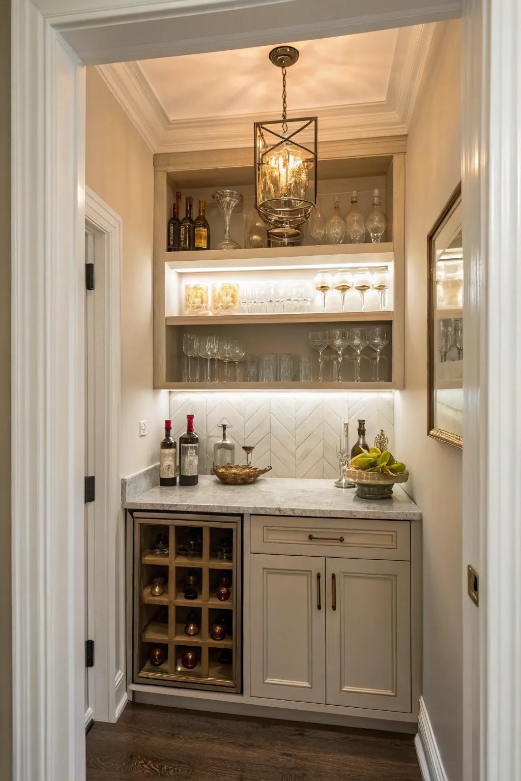 A closet turned into a chic dry bar.