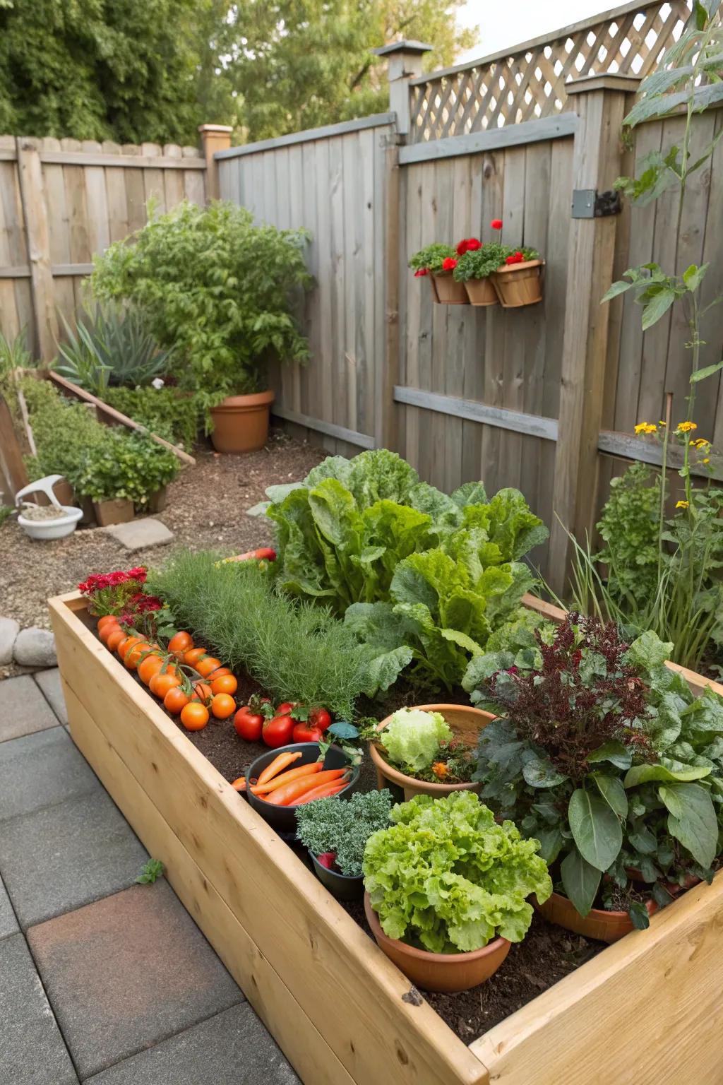 Raised beds maximize space and provide a neat, organized planting area.