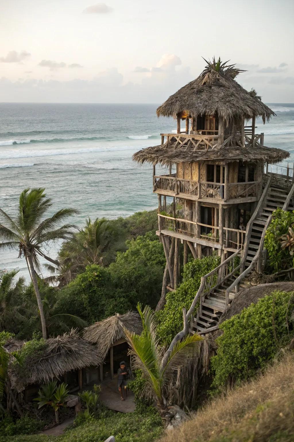 Multi-story residence showcasing breathtaking ocean vistas.