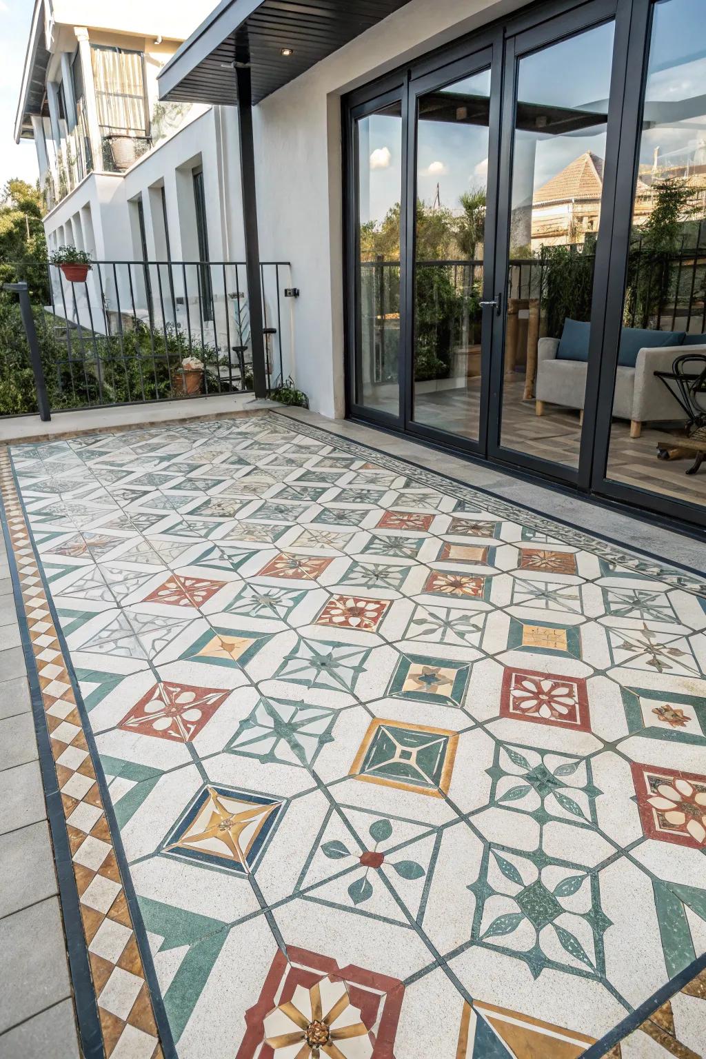 Interlocking deck surfaces make a consistent and stylish patio floor.