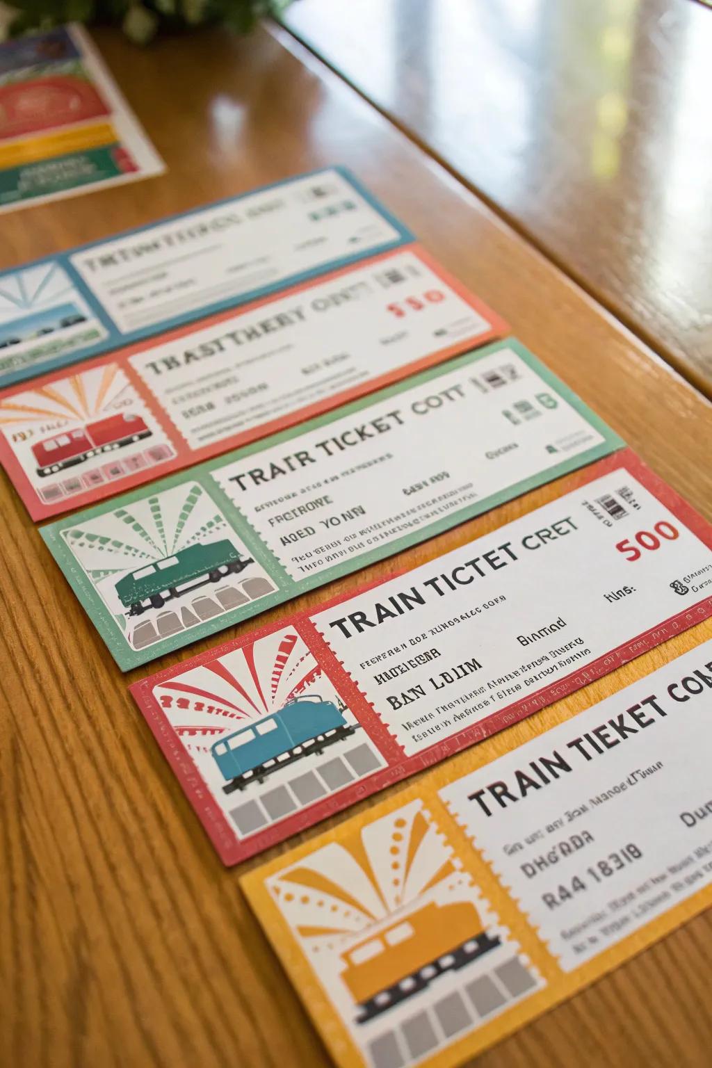 Charming train ticket invitations to kick off the party theme.