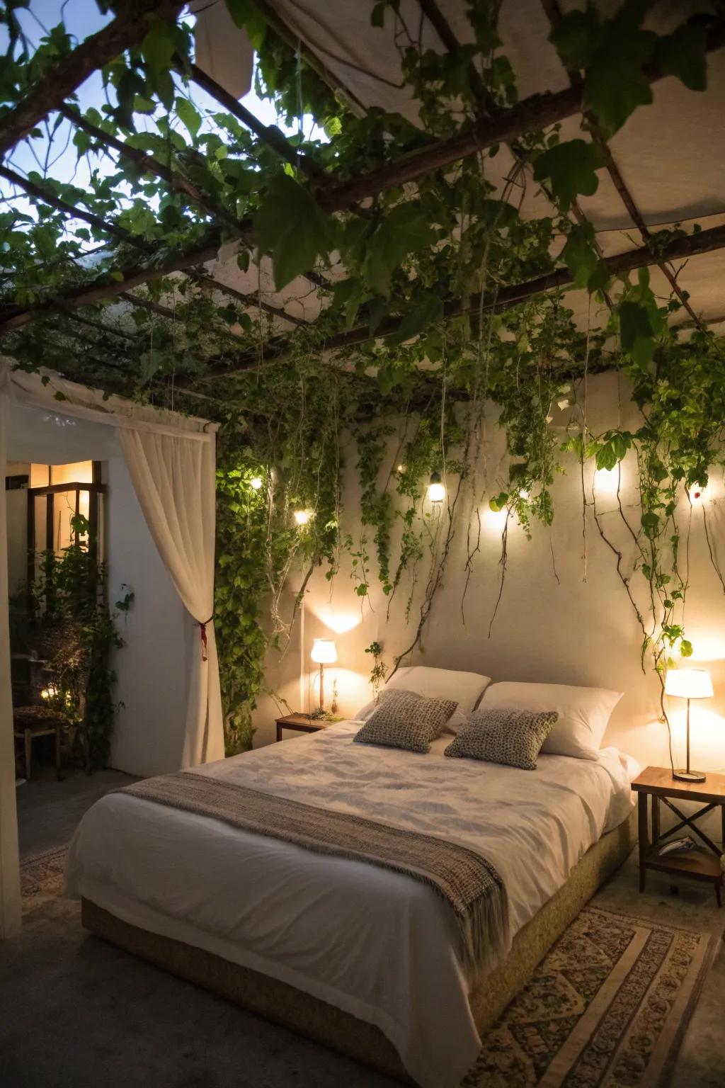 Create a dreamy escape with a ceiling canopy of vines.