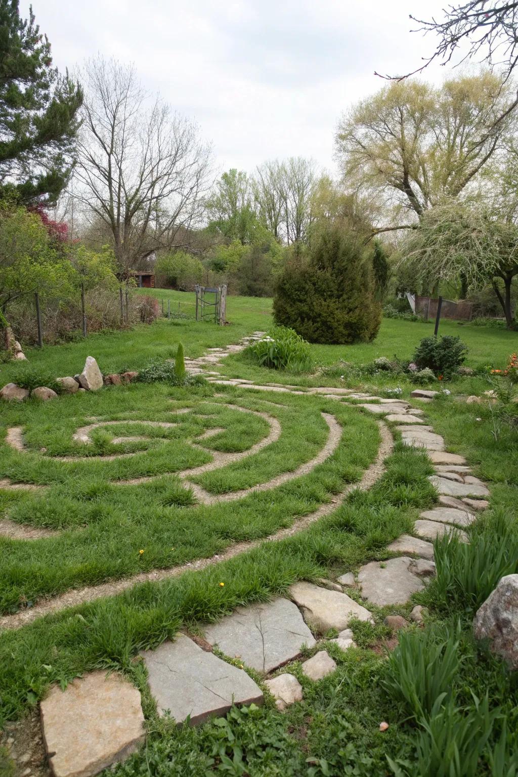 A classic stone path labyrinth offers a timeless appeal in any garden.