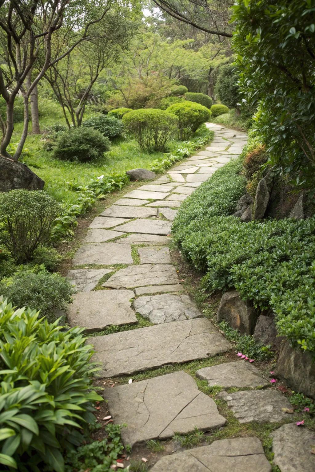 A stone paver path brings an element of sophistication to any garden setting.