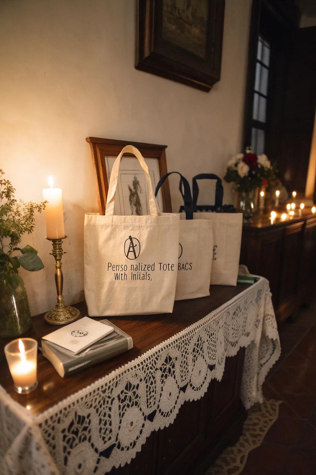 Charming personalized tote bags for wedding guests