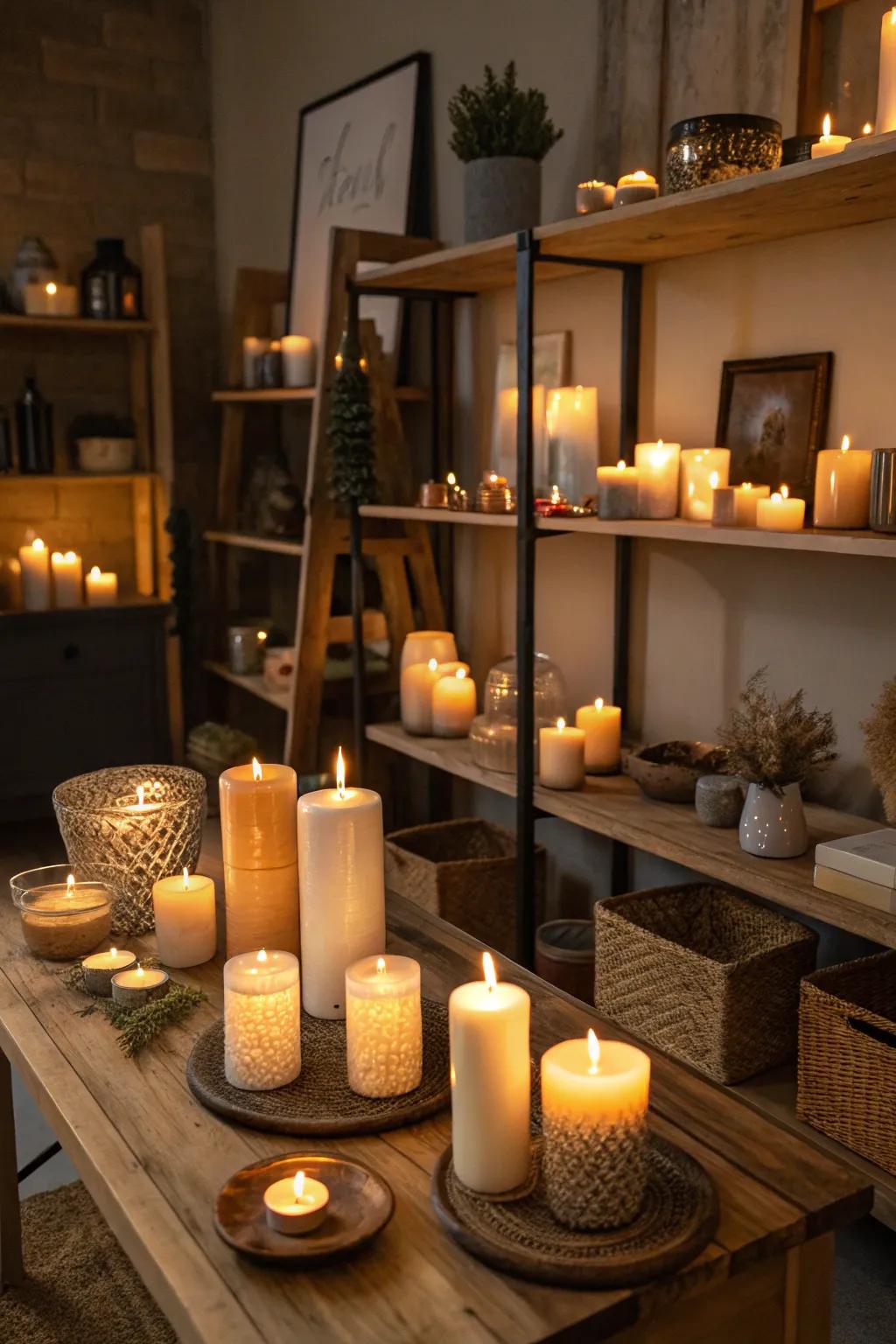 Candles of different heights create an enchanting ambiance in your witch room.