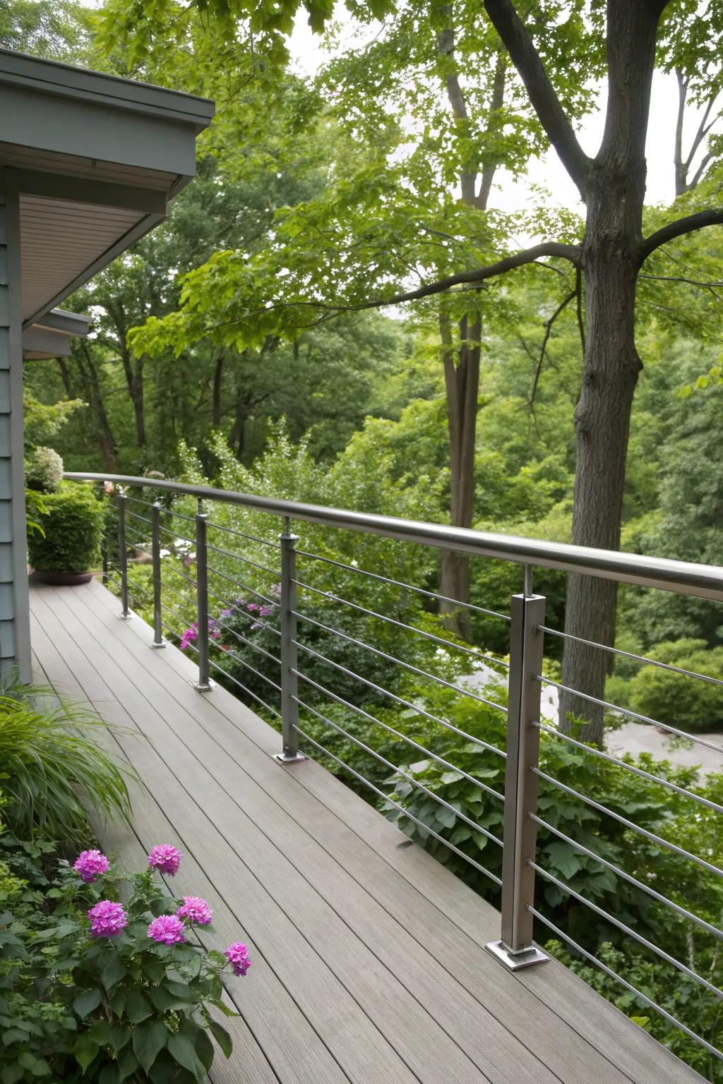 Sustainable aluminum railings blending with natural surroundings.