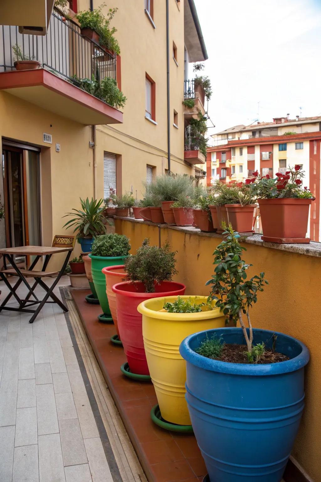 Painted pots add color and charm to your patio.