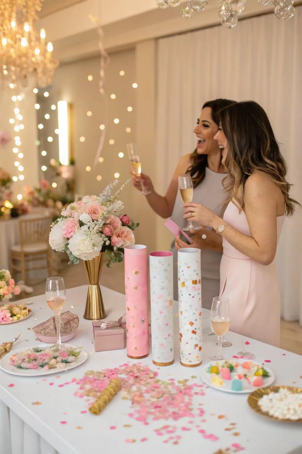 Confetti poppers add surprise and joy to the party.