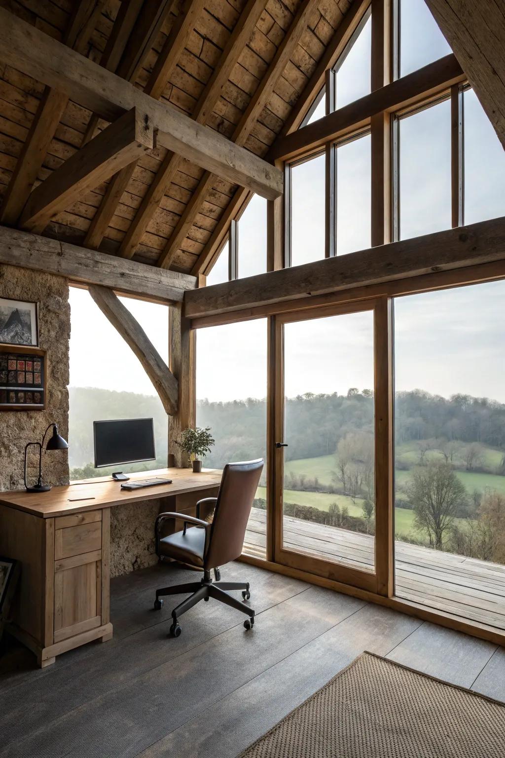 A barn loft office provides a peaceful and inspiring workspace.