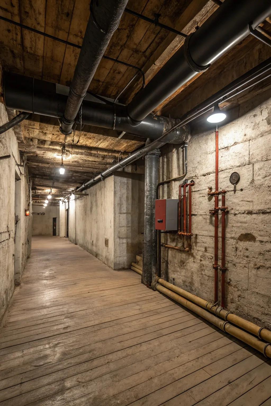 Structural elements that enhance the basement's character.