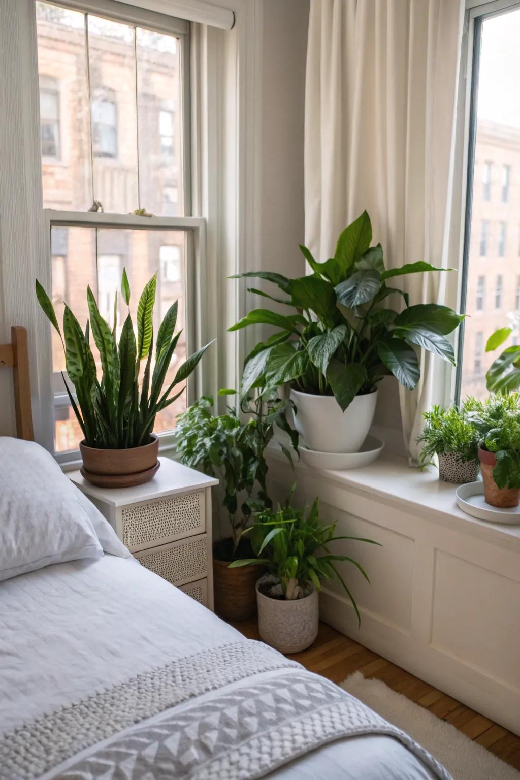 Air-purifying plants enhance your bedroom's freshness.