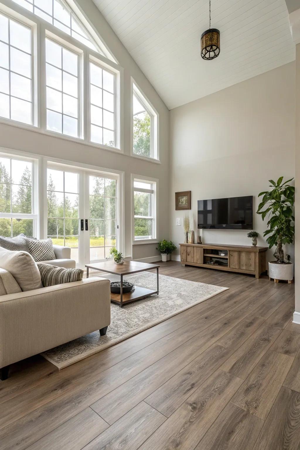 Laminate flooring offers a sleek look that's easy to maintain.