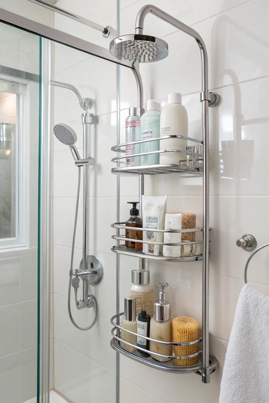 Simplify your shower storage with an over-the-showerhead caddy.