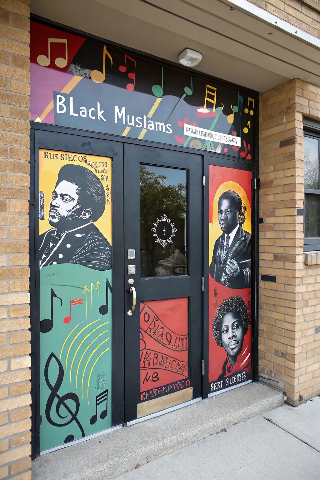 A door celebrating the cultural impact of Black musicians.