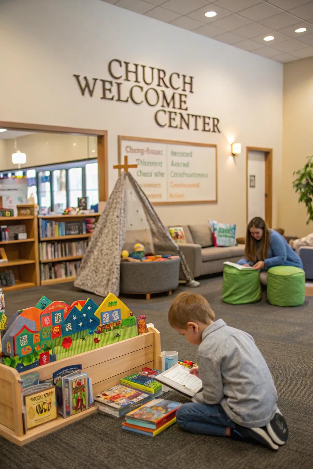 A play area keeps children happy and engaged.