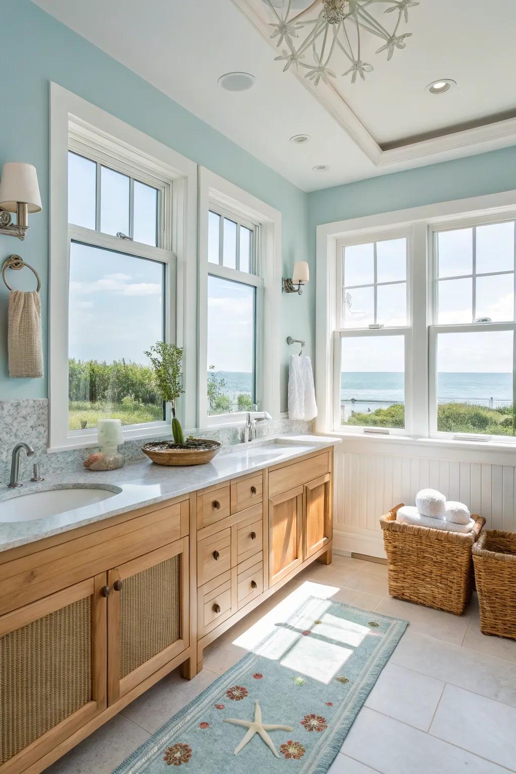 Natural light enhances the open and airy coastal feel.