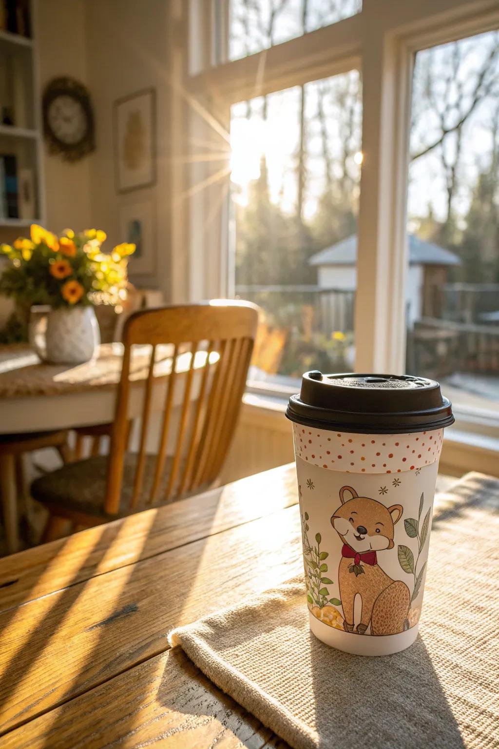 Add a playful touch to your coffee routine with cups featuring adorable animal designs.