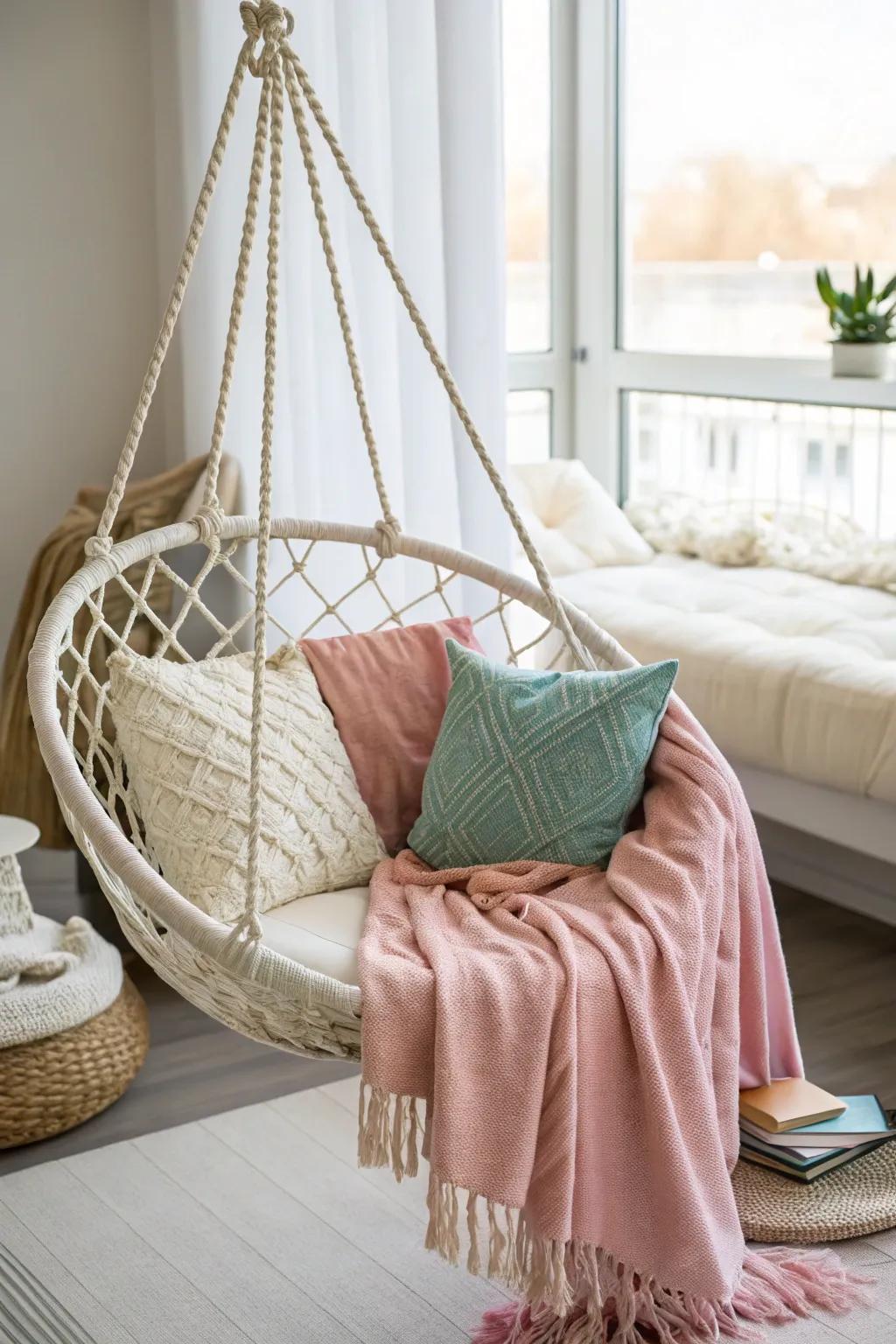 Create a playful and relaxing corner with a swing chair.