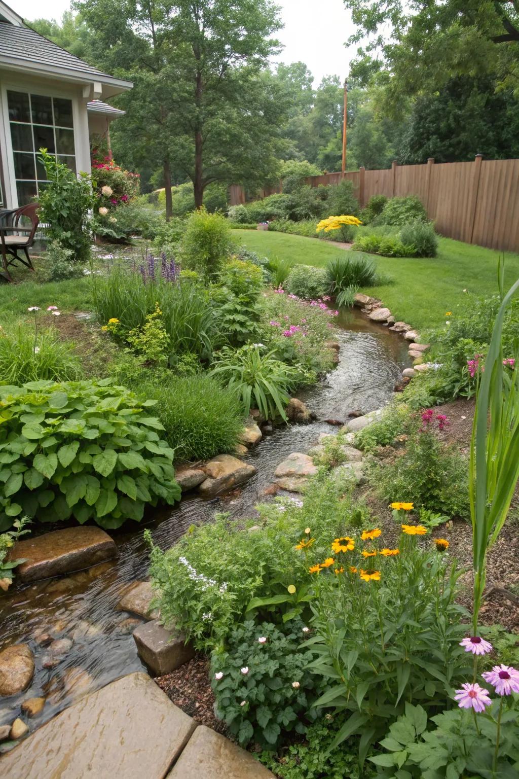 A rain garden manages runoff while improving the beauty of your creekside space.