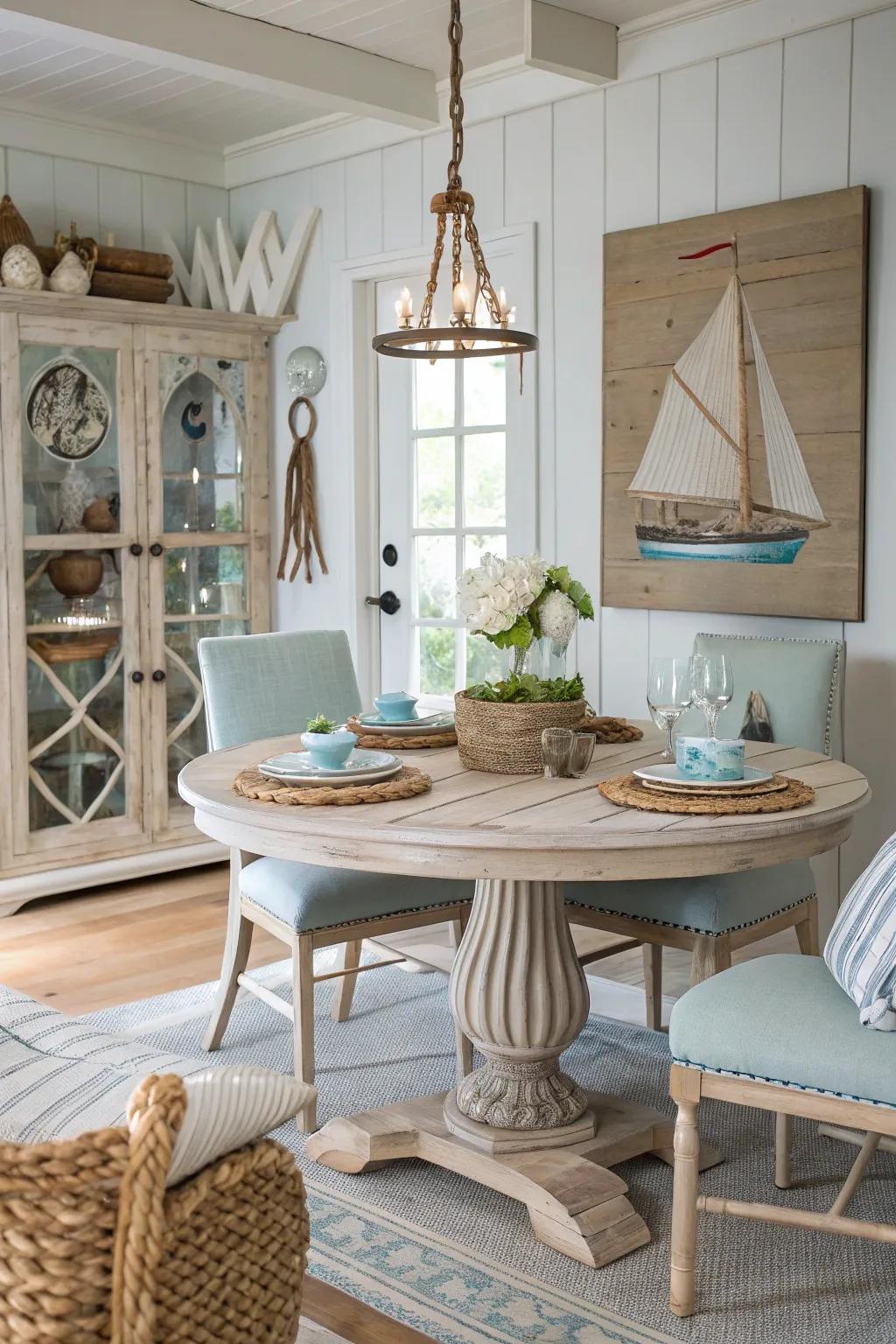 Driftwood stain evokes a beachy, relaxed feel.