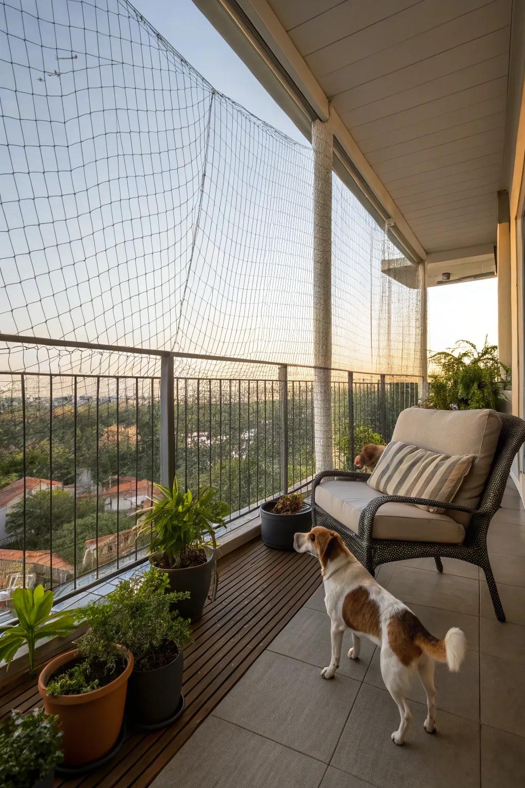 Pet balcony netting adds an extra layer of safety.