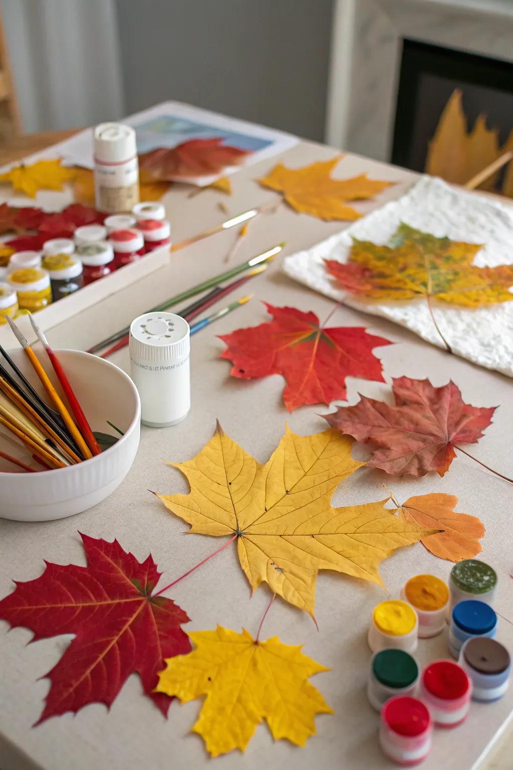 An engaging autumn leaf art station for all ages