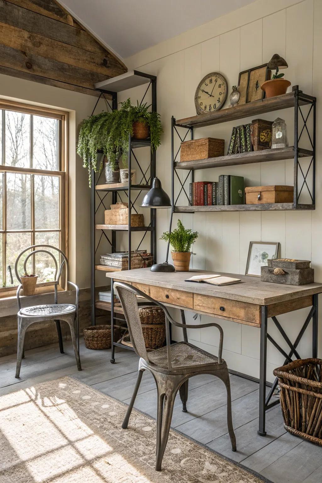 Metal and wood establish a lush texture.