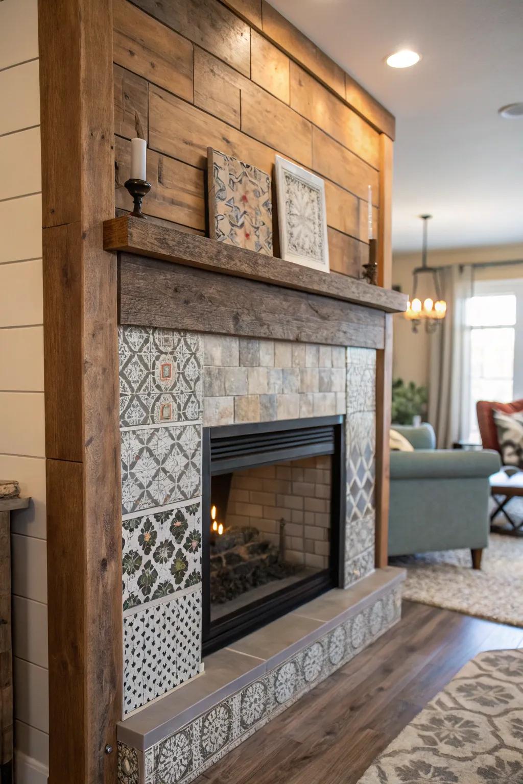 Mix materials for a textured and inviting fireplace design.