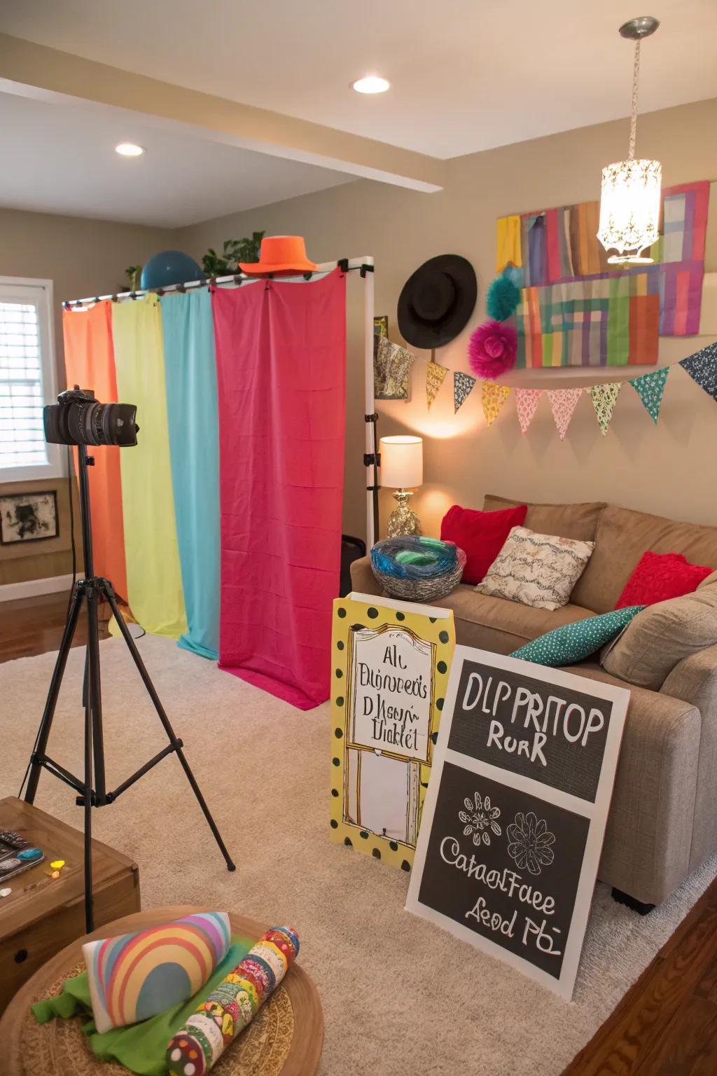 A playful self-made picture corner for capturing fun Galentine's Day memories.