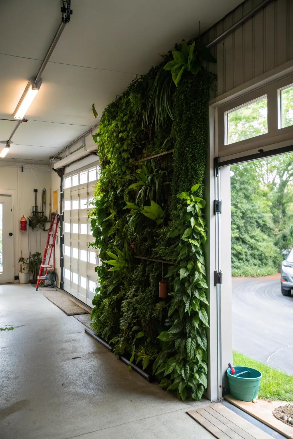 A living wall adds a refreshing natural element to your garage.