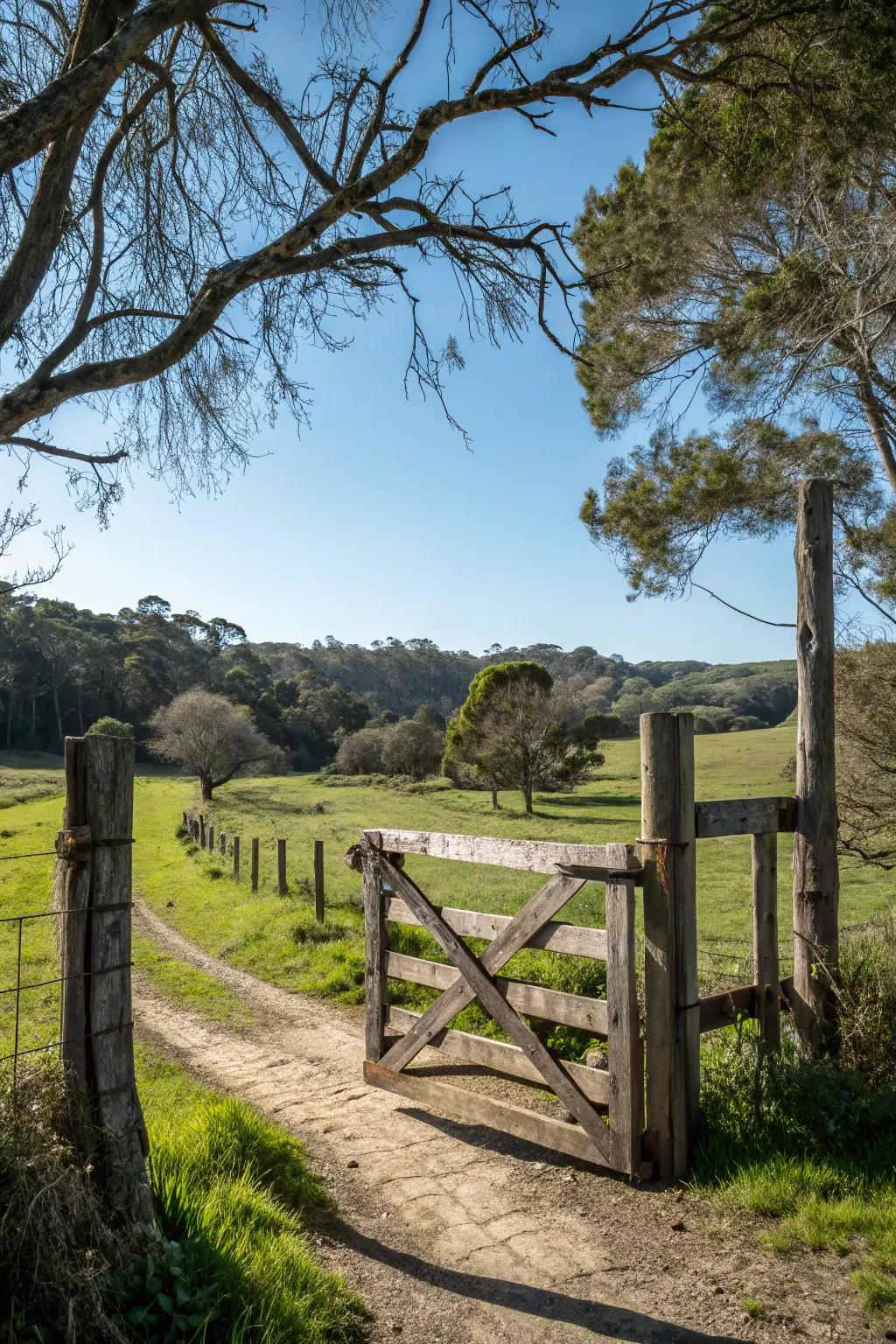 A rustic wood gate brings a touch of the countryside to your home.