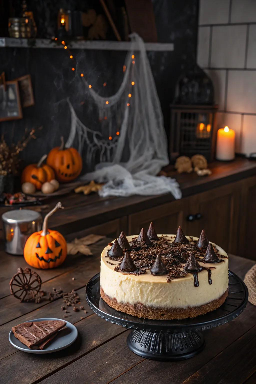 Confection bones contribute a spine-chilling element to this cheesecake.