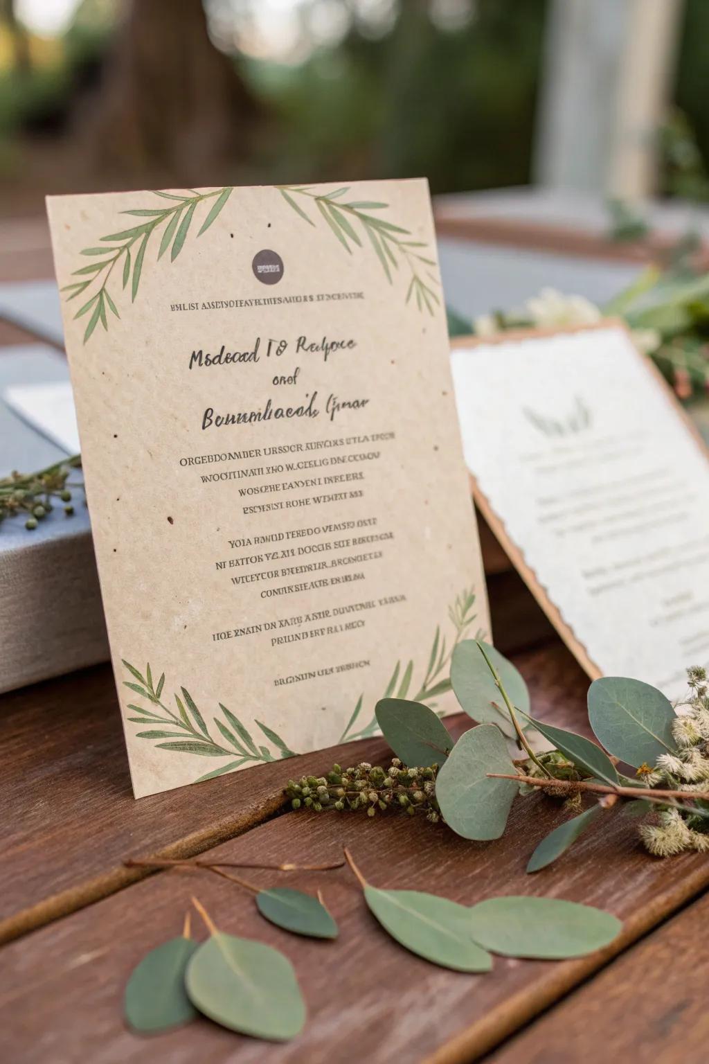 Eco-friendly invitations support a sustainable lifestyle.