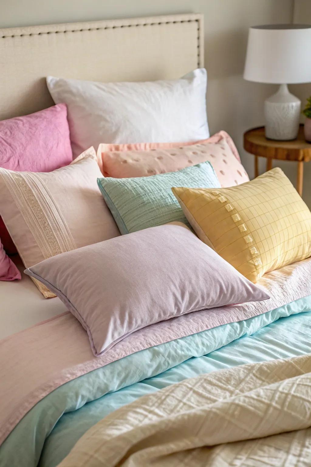 Varied pillow sizes add depth and interest.