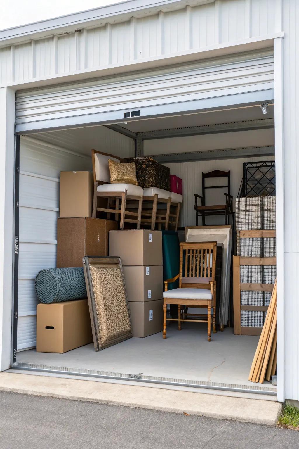 Cleverly stacked furniture maximizes storage space.