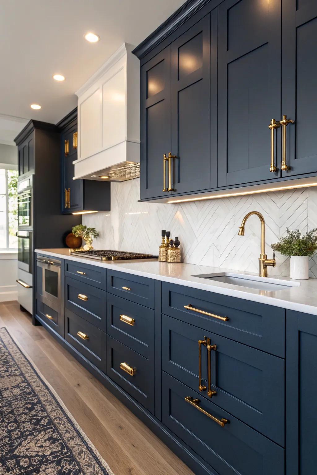 Timeless navy blue adds depth and luxury to any kitchen.