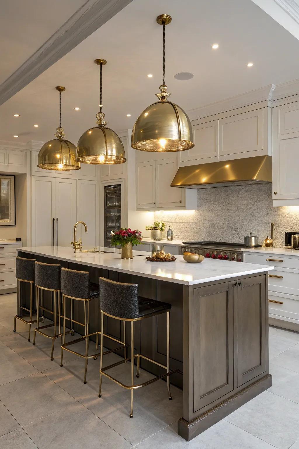 Brass finishes seamlessly tie the kitchen's design together.