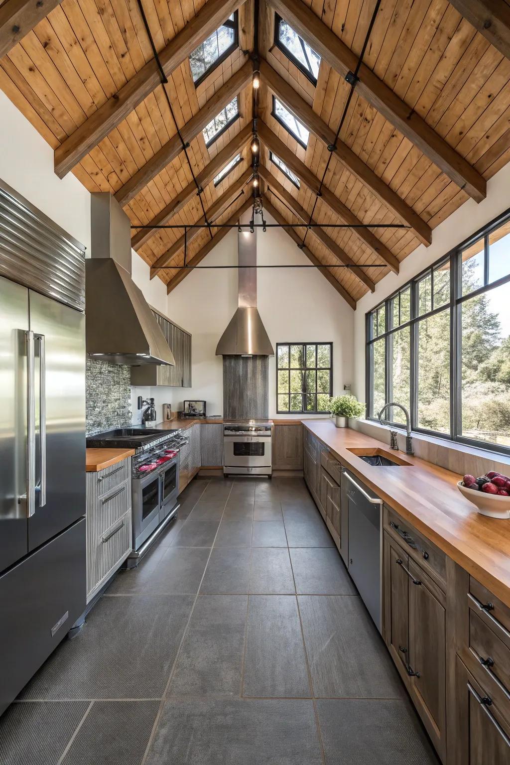 The use of contrasting materials adds a dynamic look to this stylish kitchen.