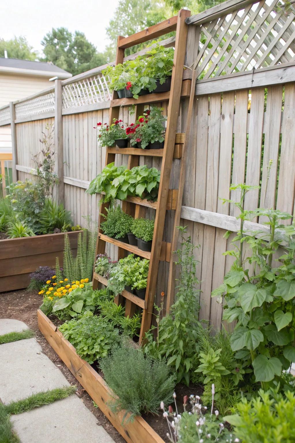 A vertical garden maximizes space and adds greenery to walls.