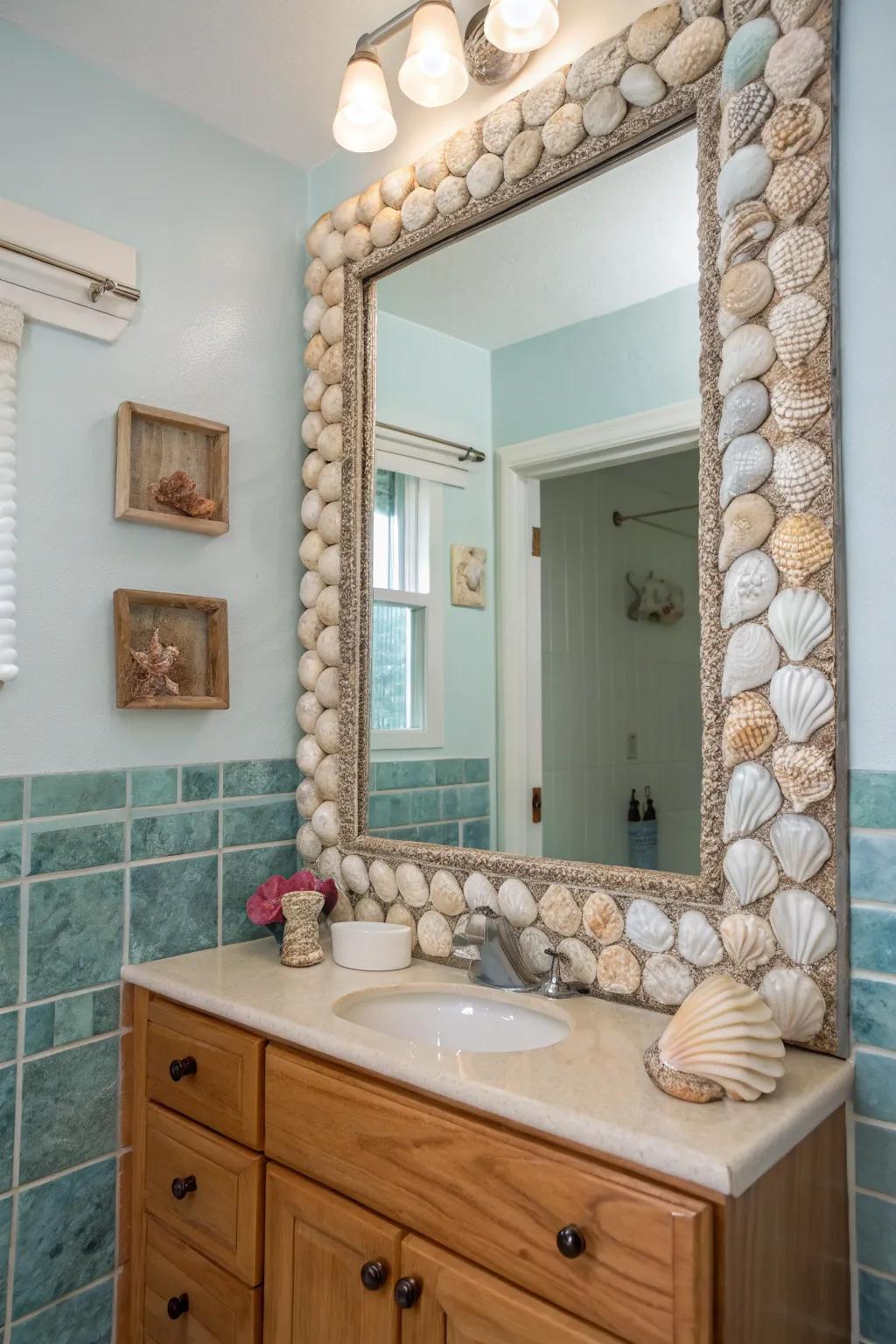 Seashell frames bring the serene beauty of the coast into your bathroom.