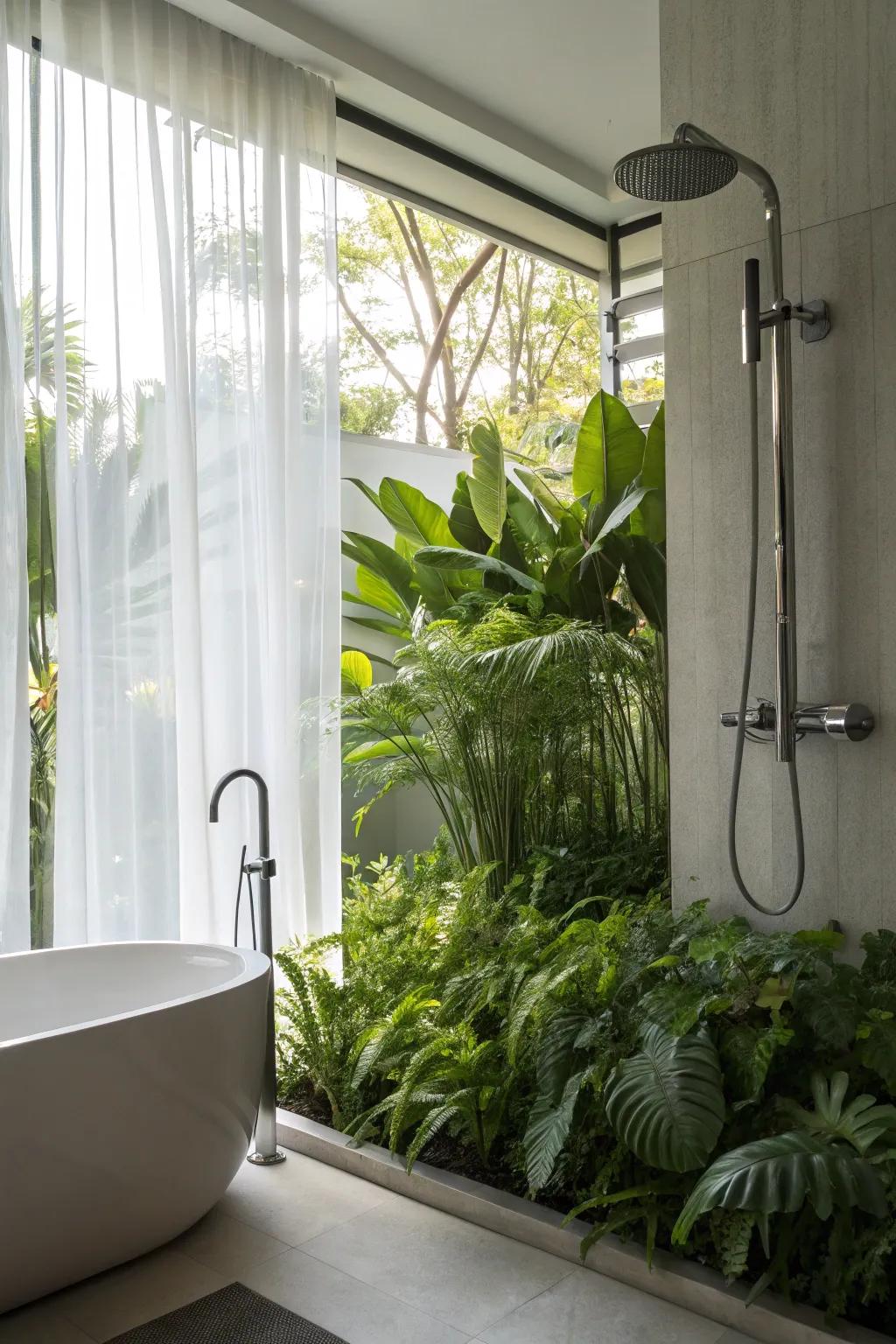 Indoor plants enhance the natural feel of your shower.