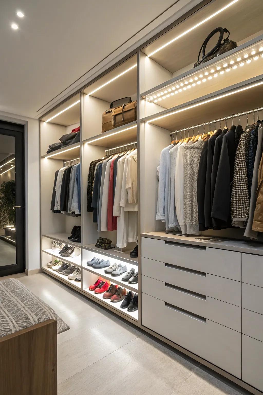 Boutique vibes in your closet with LED lighting.