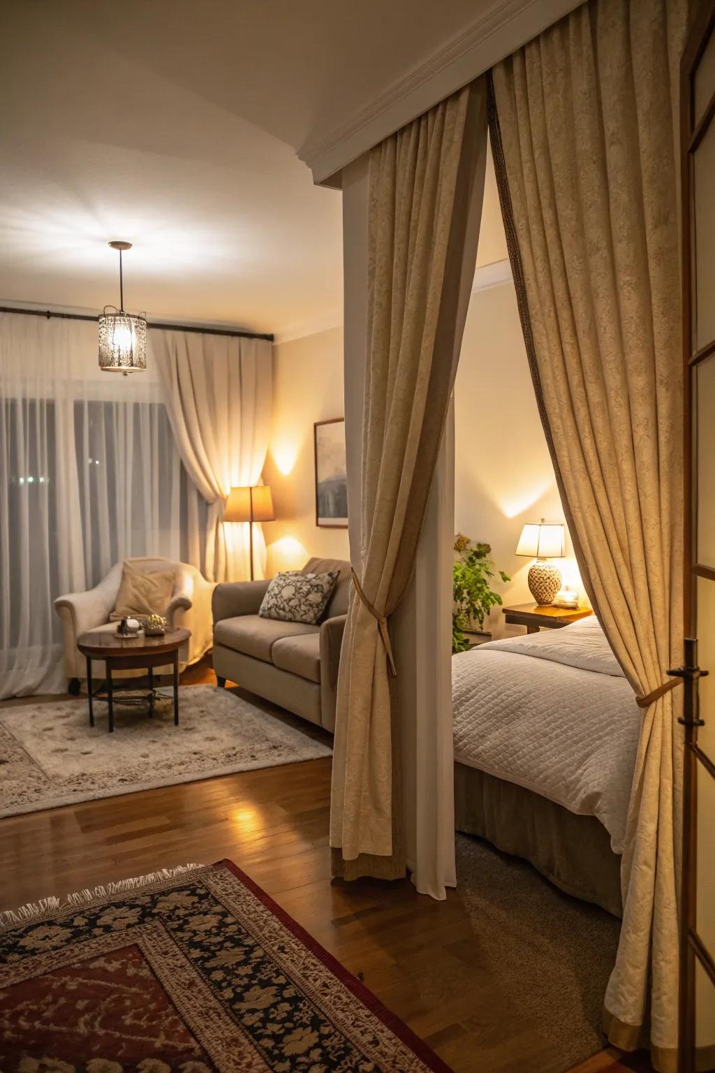 A hidden bed nook offers privacy and coziness in a shared space.