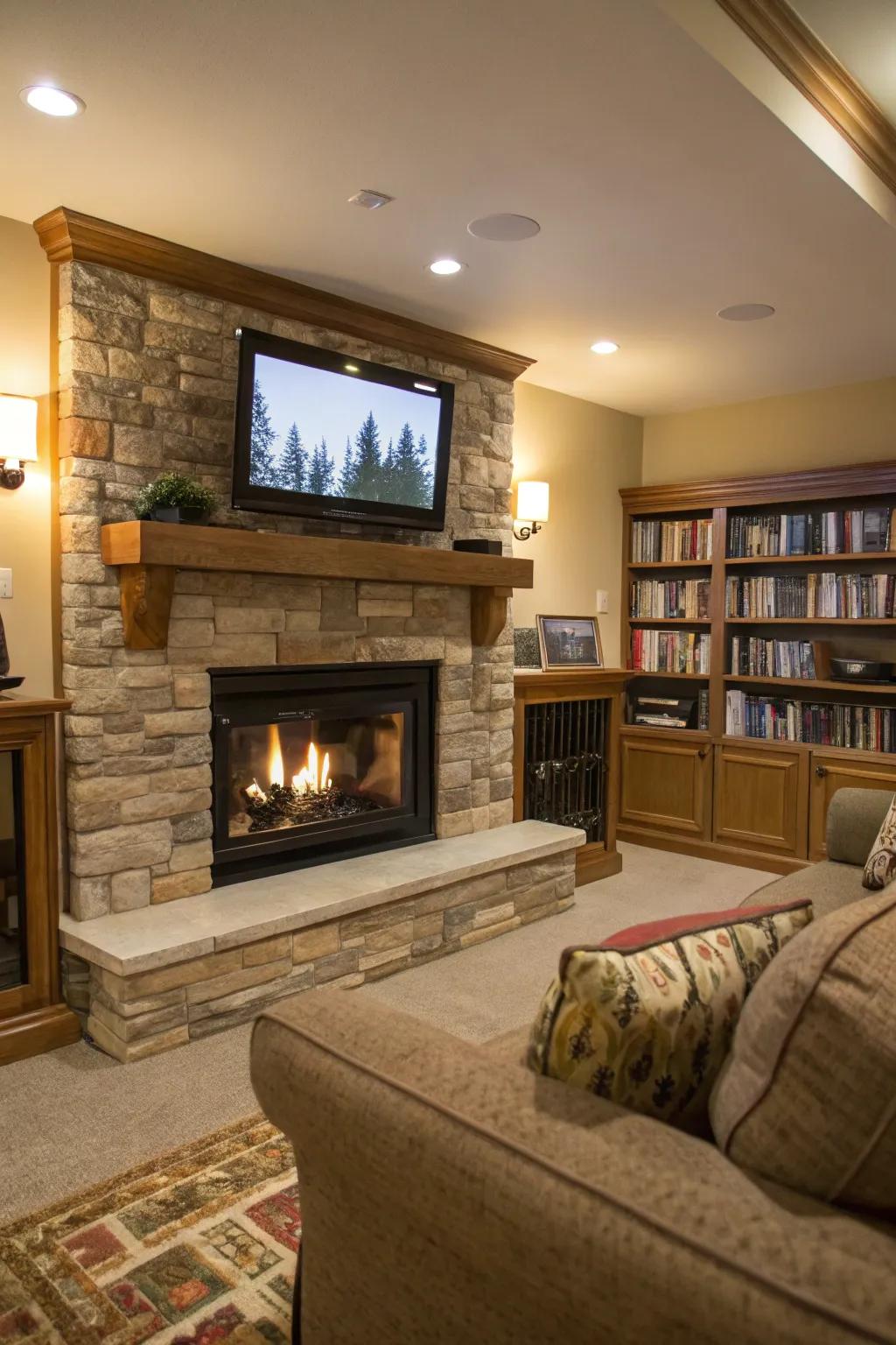 A two-way fireplace introduces luxury and intrigue.