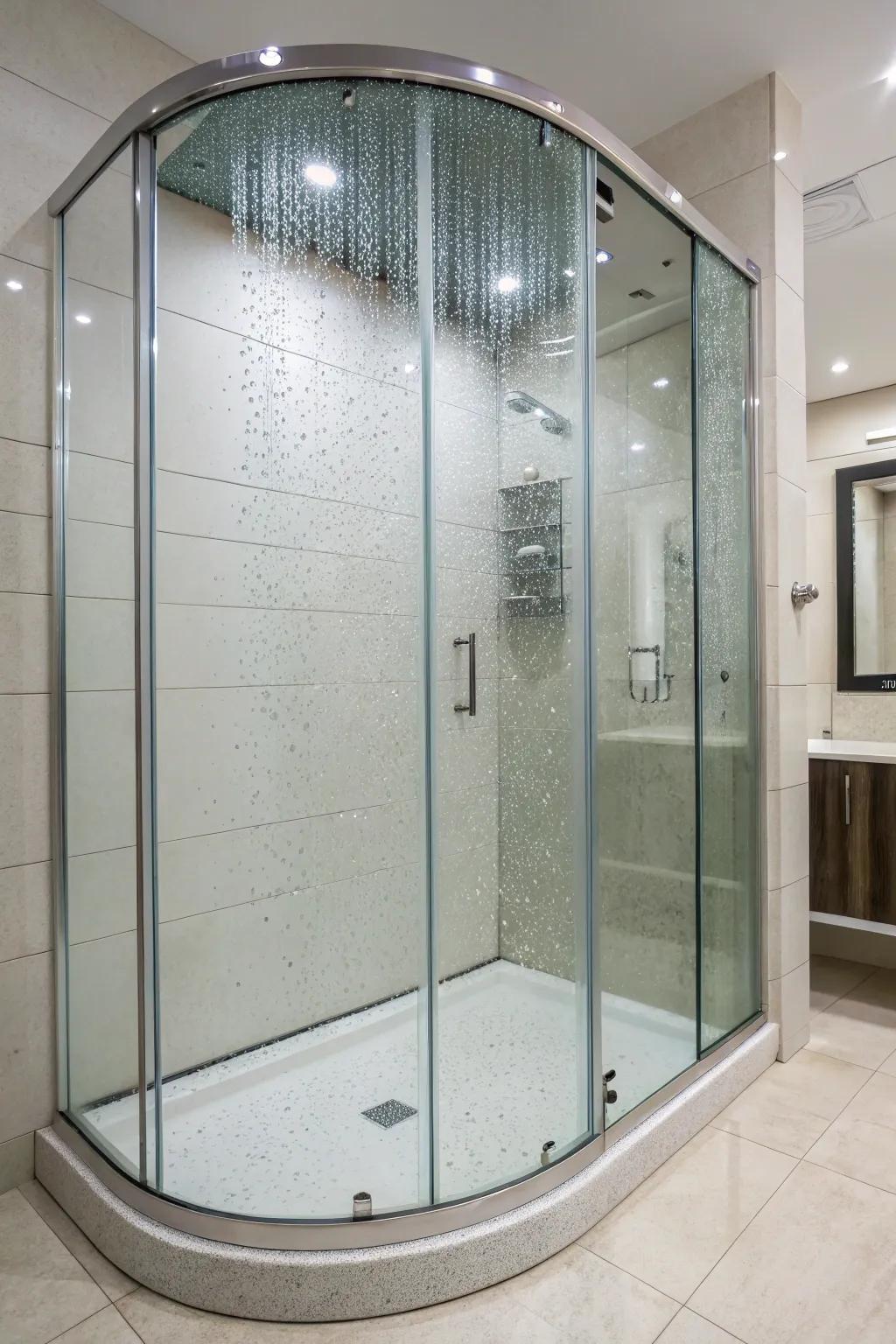 An innovative curved shower frame for a unique feel.